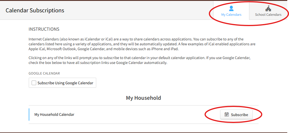 Calendar Subscriptions